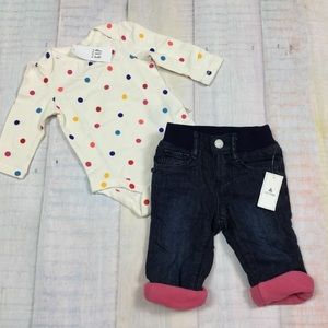Baby Gap Girls Polkadot Top & Fleece Lined Jeans
